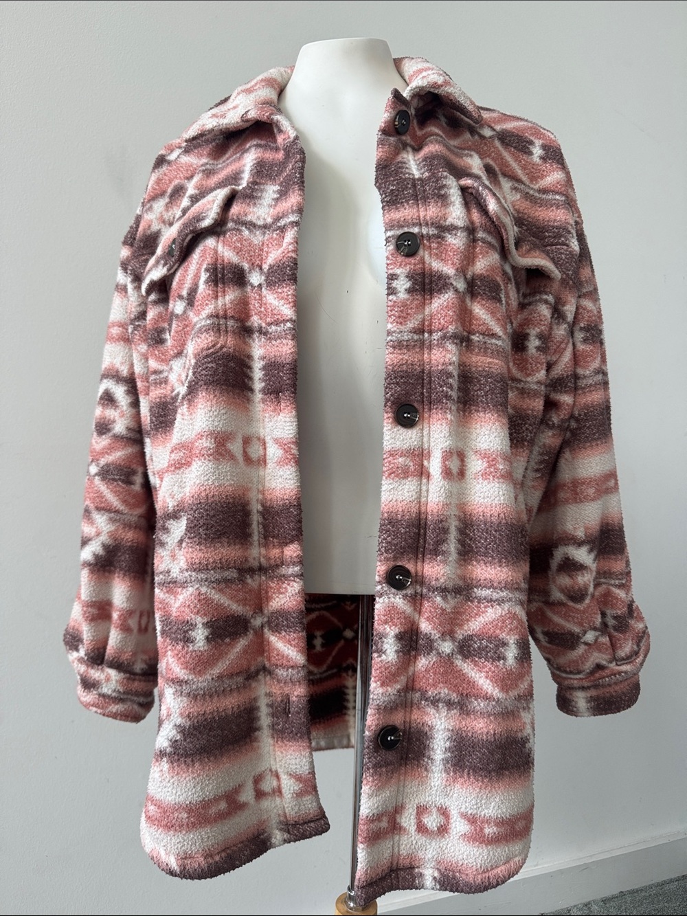 Petal & Pup Pink and Mauve Patterned Teddy Shacket